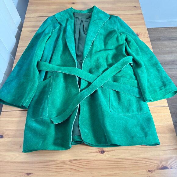 Women's Suede Kelly Green Tie Front Suede Jacket XL - Picture 4 of 10
